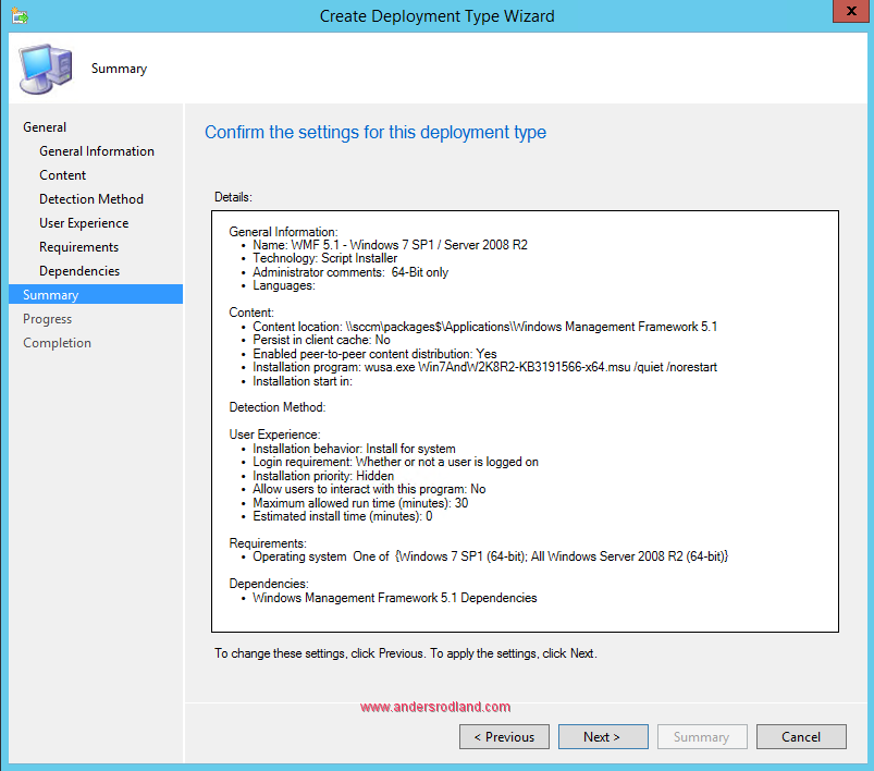 Deploy Windows Management Framework with SCCM - Step 10